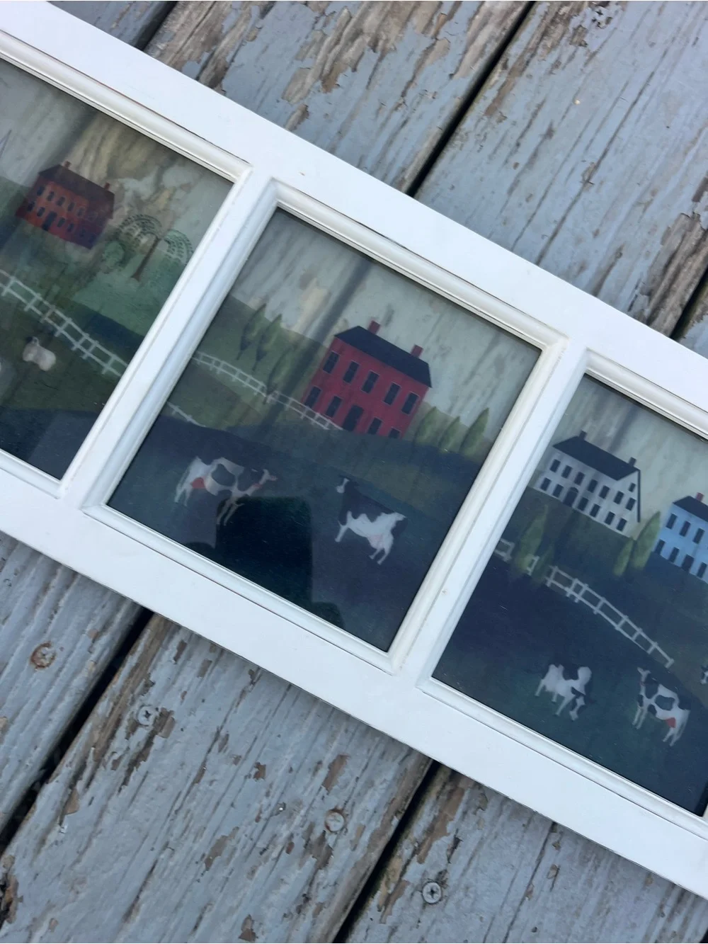 This Americana folk art print features a rustic farmhouse landscape